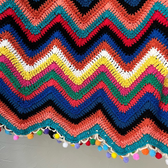 🦋FARM RIO STRIPED CROCHET COLORFUL MIDI SKIRT M L - Picture 5 of 5